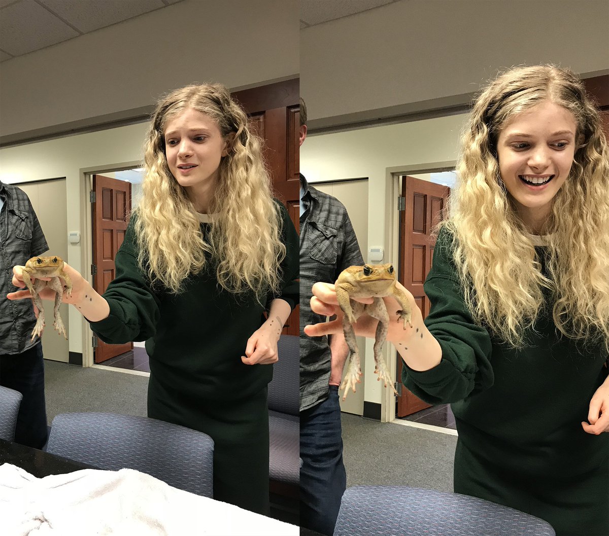 .<a href="/ElenaKampouris/">Elena Kampouris</a> is not as fond of frogs as Minnow is…but she warmed up quickly! #SacredLies #ElenaKampouris