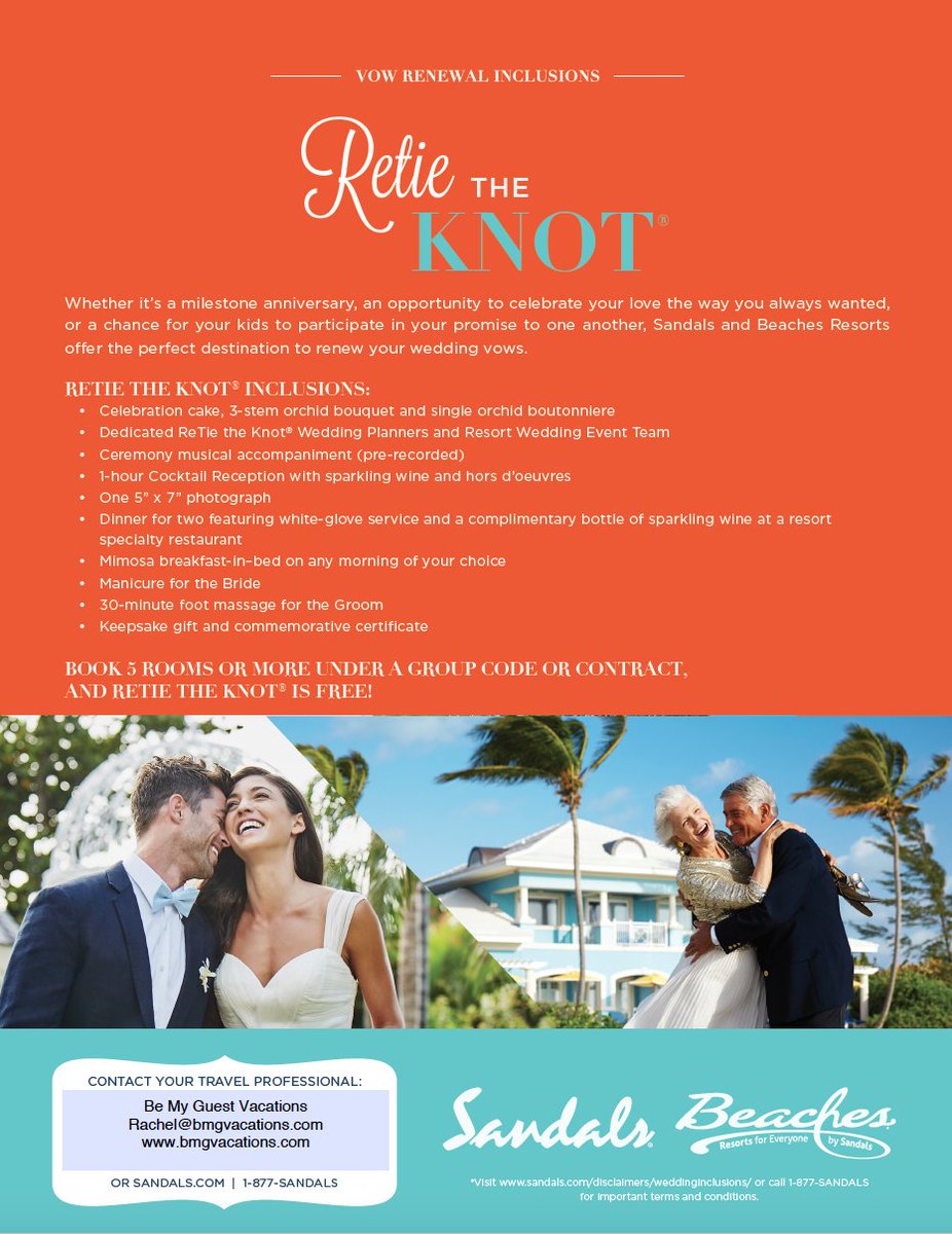 Every love story is unique. Celebrate yours with a ReTie the Knot ceremony at Sandals and Beaches Resorts! Bring the family and your love celebration could be free! Rachel@bmgvacations.com. #WeddingWednesday #ReTietheKnot #LoveisAllYouNeed