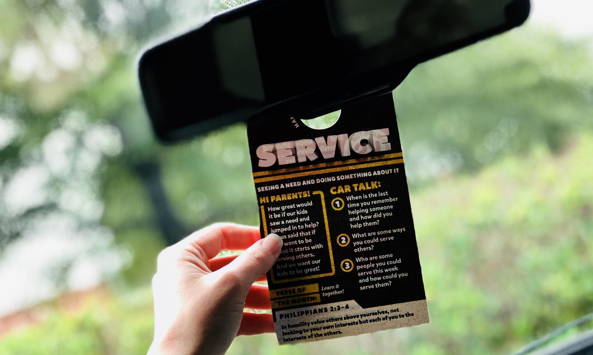 NorthPoint's tweet photo. Parents of elementary-aged kids: we know you are some of the busiest people, so we designed this car tag with you in mind! Grab one each month at UpStreet, and take advantage of your drive time talking with your family about our UpStreet Big Idea and verse of the month. https://t.co/vpslMZ8BbI