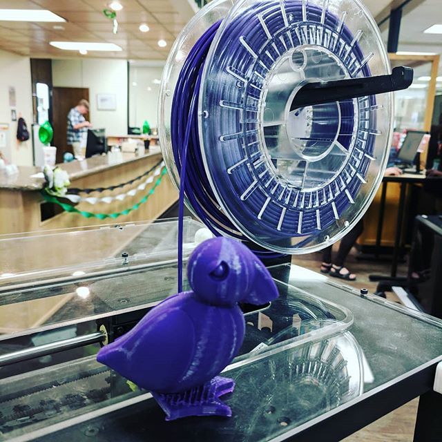 NielsenLibrary's tweet photo. We 3D printed a puffin! What should we name our purple feathered friend? https://t.co/JGluLPVTq9 https://t.co/Mr4zq8mWlG