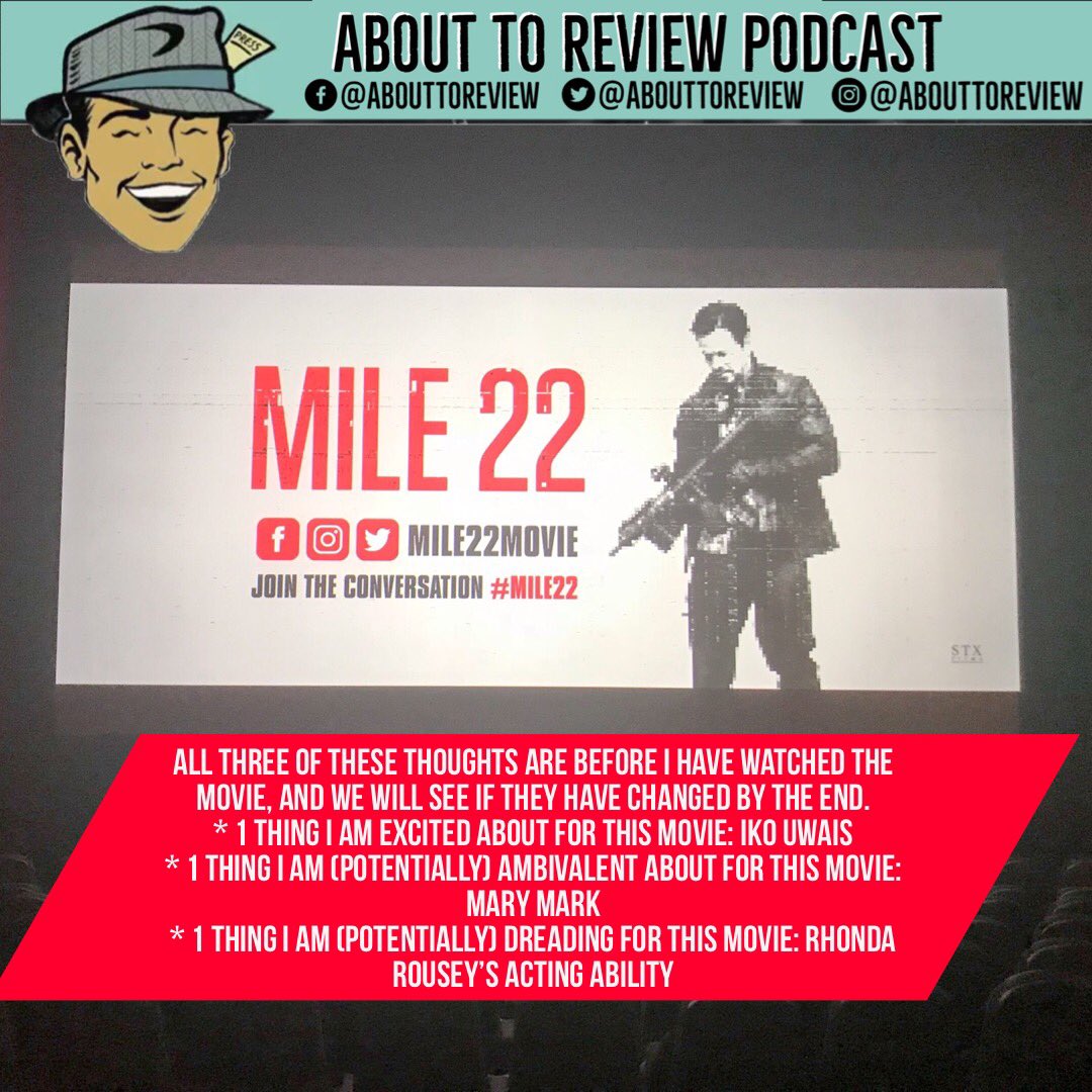 abouttoreview's tweet photo. #nowwatching @mile22movie
Some thoughts before I watch this movie & we will see if they have changed by the end.
#abouttoreview #filmcritic #podcaster #mile22 #stxfilms #action #adventure #markwahlberg #rhondarousey #Ikouwais #geeksofcolor #nerdsofcolor https://t.co/kSoqgnp5ID https://t.co/uz3e0UuEg4