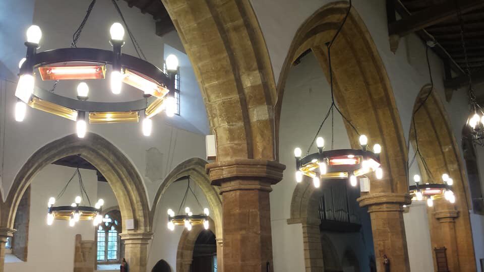 elecheatsol's tweet photo. Another new heating system now in place - simply stunning. Thank you to Holy Cross Pattishall for purchasing our electric heating and lighting Chandeliers #churchheating https://t.co/Eyk80sgHSu
