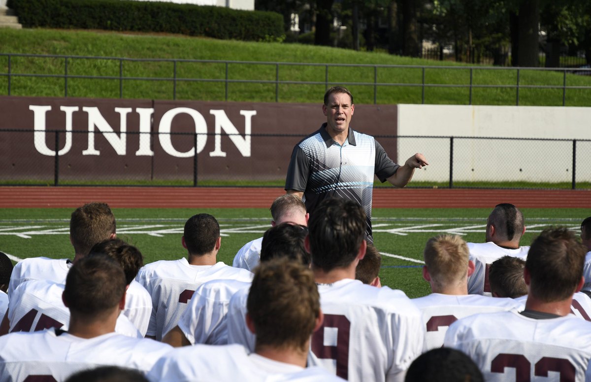 UnionAthletics's tweet image. Men's hockey head coach Rick Bennet stopped by @UnionFBall practice today to address the team about what it takes to create a winning environment.