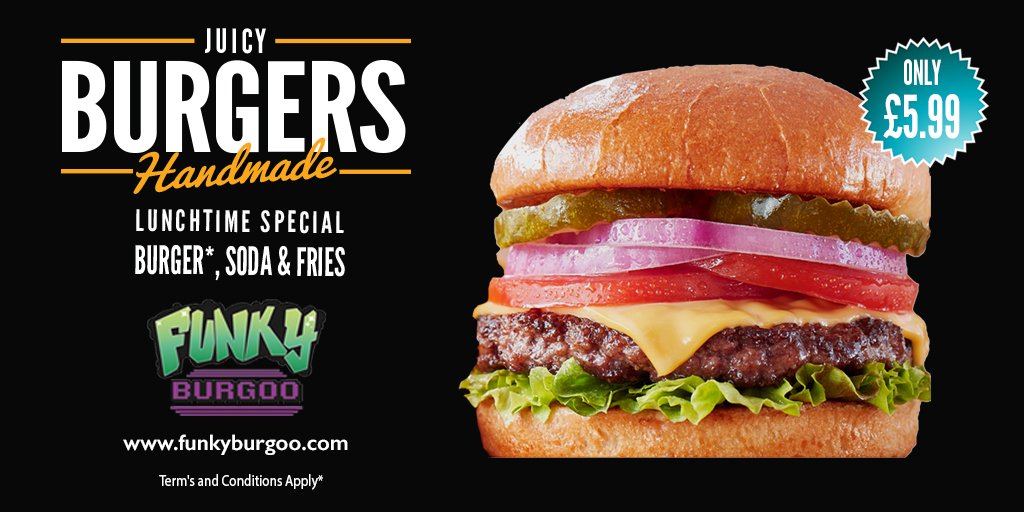 Funky Lunch Time Special - only £5.99 for Hamburger, Fries & Soda! Lets Funk up Lunch Times! 🍔🍟🎮 #lunchtime #londonburgers #LondonEats #foodie #londonfoodie #nomnom #halallunch #burger #funkit