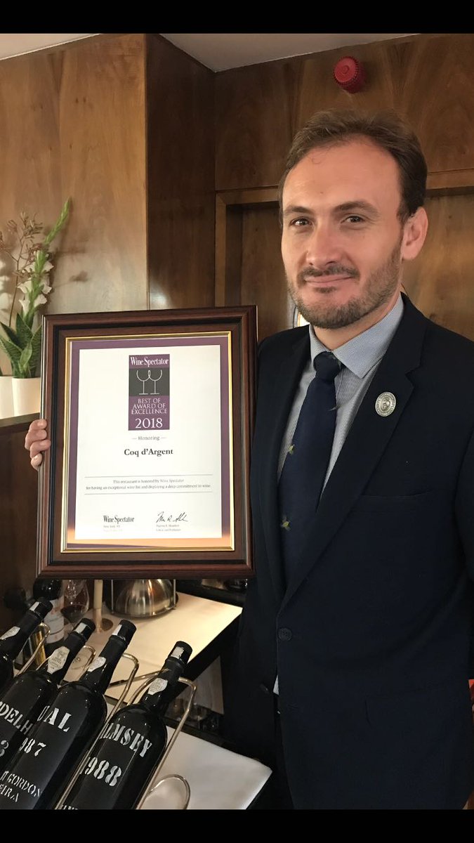 TheDipsomaniac's tweet photo. Proud to have Wine Spectator's Best of Award of Excelence given to coq d'Argent. https://t.co/N471OJIN8U