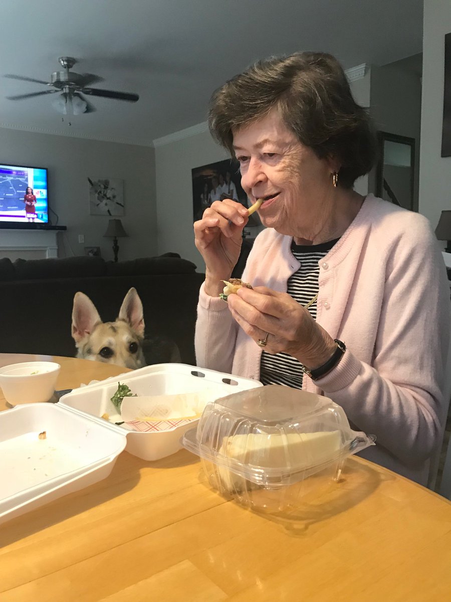 Kwalker_72's tweet photo. This little lady is 82 today! She thoroughly enjoyed a birthday dinner of a hamburger, fries, cole slaw, and a piece of cheesecake from one of our favorite local spots. She ate every bite and no, she didn’t share with Sugar! #blessedwithanotheryear https://t.co/Q6WqdZzCqD