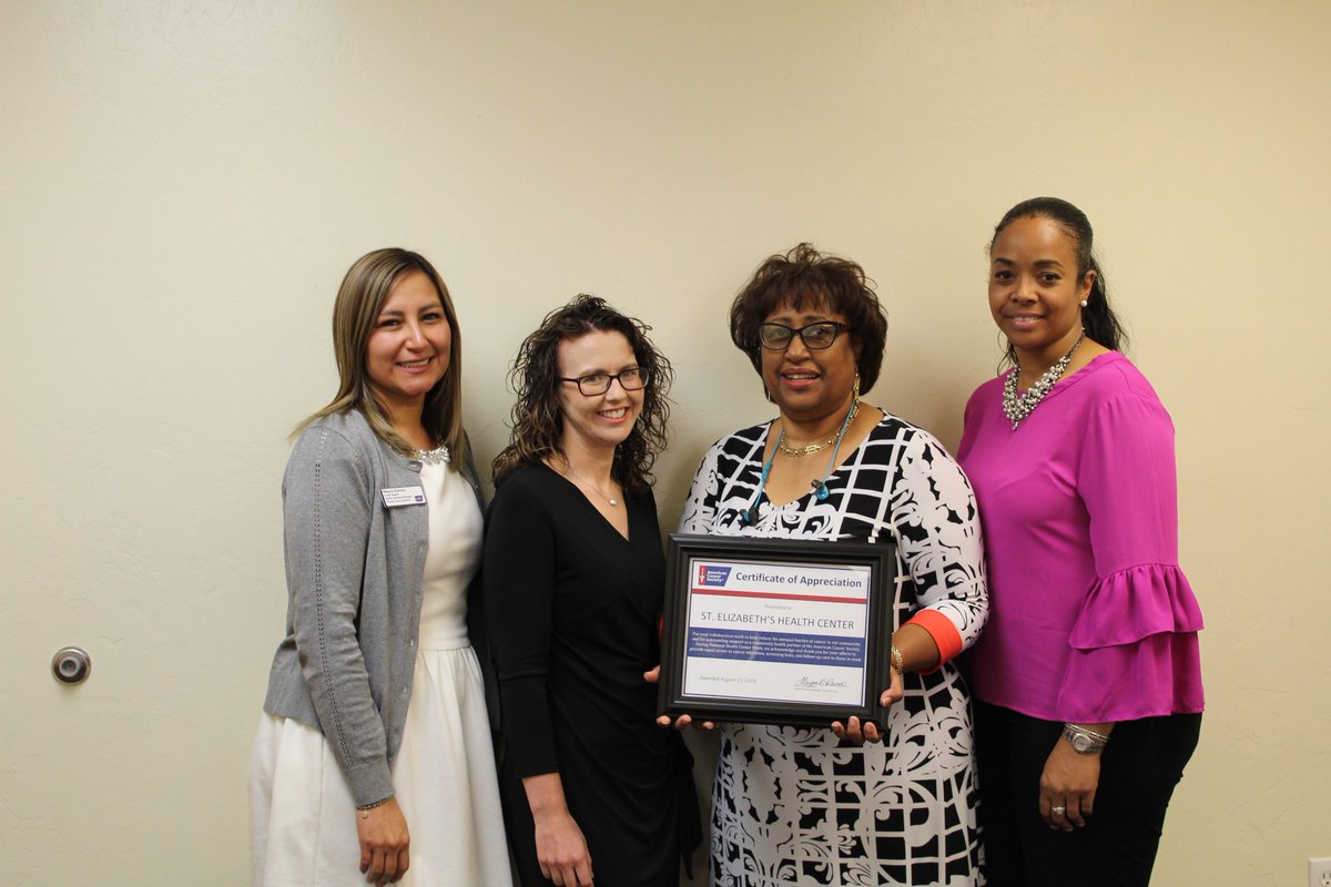 St_ElizabethsHC's tweet photo. The American Cancer Society of Tucson recognized St. Elizabeth's Health Center for our support as a community health partner of the American Cancer Society. We are very honored to work with such an esteemed organization. #NHCW18 #SEHC https://t.co/yukqQgbbTA