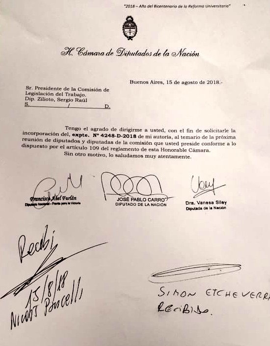 Vsiley's tweet photo. Hoy presentamos una petición para que en la Comisión del Trabajo se avance con el Proyecto que convierte en ley el Programa Intercosecha ✊ El Estado debe proteger y contribuir con la formación de lxs trabajadorxs agrarixs 👇 https://t.co/y6nJ1RFmAj