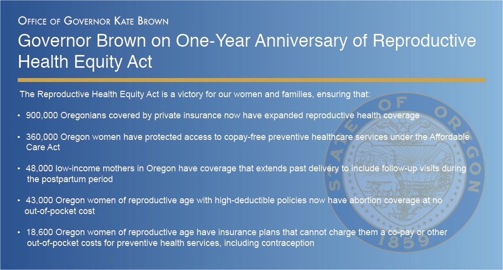 OregonGovBrown's tweet photo. A year ago today, I was proud to sign Oregon’s Reproductive Health Equity Act (RHEA) into law, landmark legislation that gives thousands of Oregonians access to comprehensive reproductive healthcare. RHEA is a victory for our women and our families. #ReproHealthEquityNow #orpol https://t.co/YrJYJlUjSs