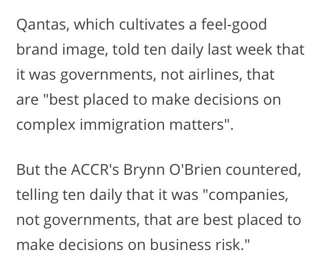 kmac's tweet photo. Wow. Read @brynnobrien response to @Qantas justifying its participation in Australia’s appalling treatment of asylum seekers. https://t.co/QcUv2J4pdn