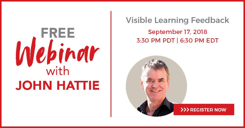 CorwinPress's tweet photo. Big news! Join @john_hattie at his webinar in September on #Visiblelearning feedback! Register now!  https://t.co/mDri9OEW4H https://t.co/O2YuQj7A6I