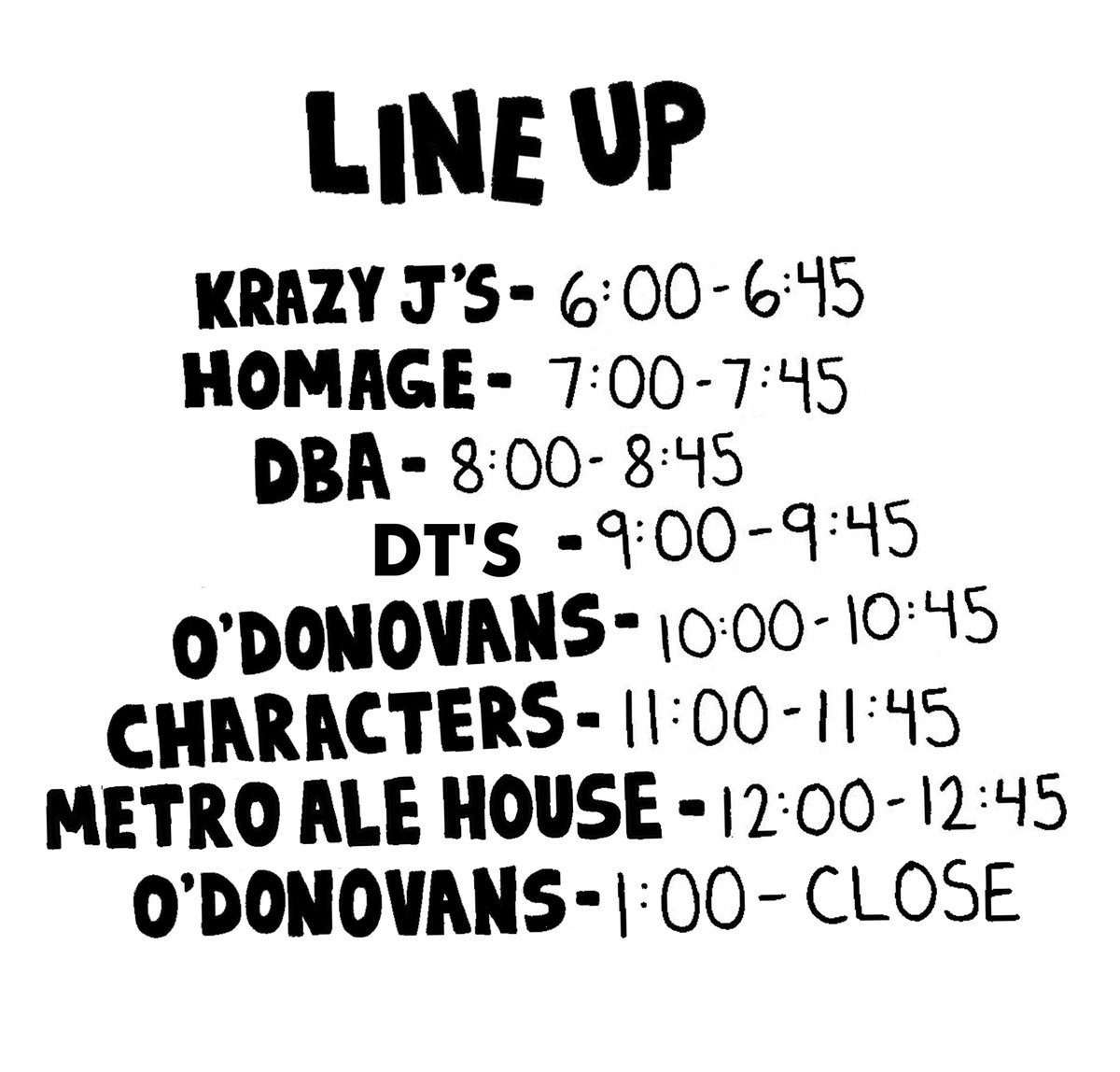TourDePomona's tweet photo. ATTENTION! Updated lineup posted below! Due to scheduling conflicts, we won't be able to go to Acerogami :( 
BUT
WE'RE GOING TO DT'S! $1 beer specials and $6 Summer Cocktails! 
See you all at DT'S AT 9PM! 
#tourdepomona #downtownpomona #barcrawl #thankyoukeyle https://t.co/ntiGHrAdqA