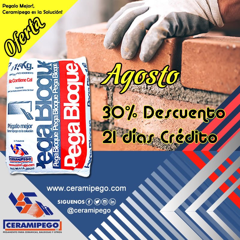 ceramipego's tweet photo. OFERTA:  Por el mes de AGOSTO nuestro producto #pegabloque tiene 30% descuento y 21 Días de crédito a distribuidores y ferreterías Contactanos: Tlf: 02446616965 / 02446616966 email: ventas.ceramipego@gmail.com #construccion #mortero #paredes  #ceramipego #promocion #ferreteria https://t.co/Tooyb5Y1jV