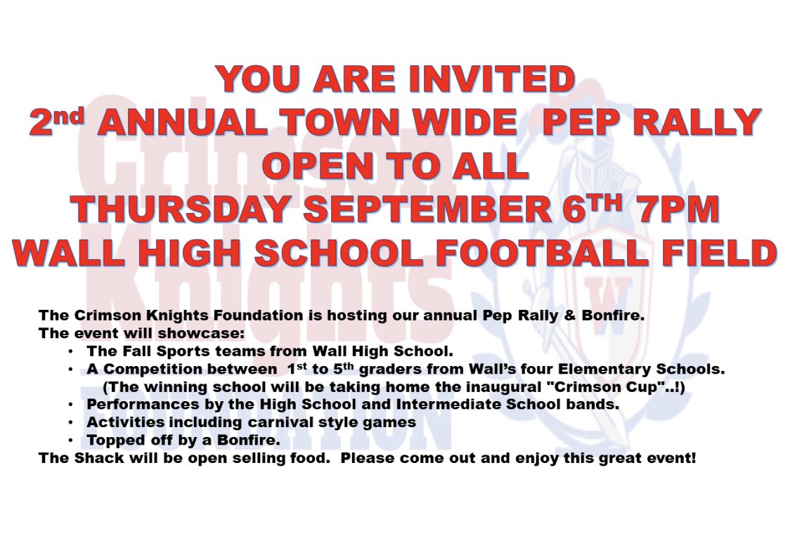 WallHS_PTO's tweet photo. The shack will be open for the pep rally and bonfire! Come down, say hi and support the Crimson Knights Foundation #wallin #peprally #bonfire #backtotheshack https://t.co/qPIYCgXGaM