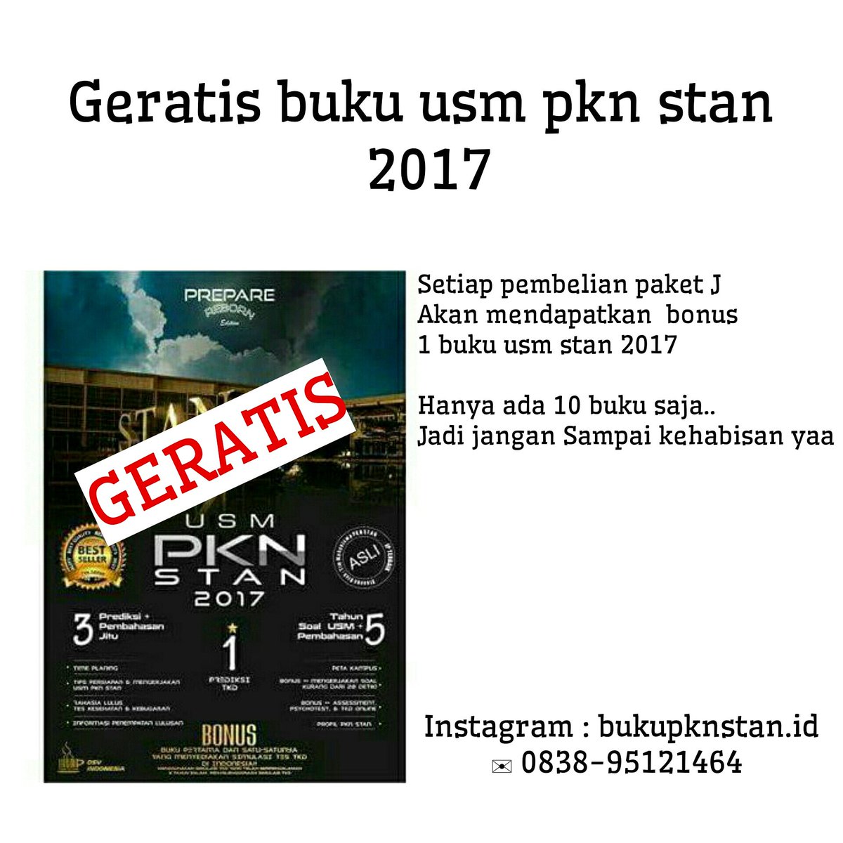 kuliahdiSTAN's tweet photo. BUKU SPMB PKN STAN 2019

Promo free ongkir => https://t.co/7eJ6tyF2lx
Jangan lupa follow instagram kita ya => https://t.co/nZmPGB4zJA

Pemesanan via wa
✉ 0838-95121464 https://t.co/C8VYW8cld4