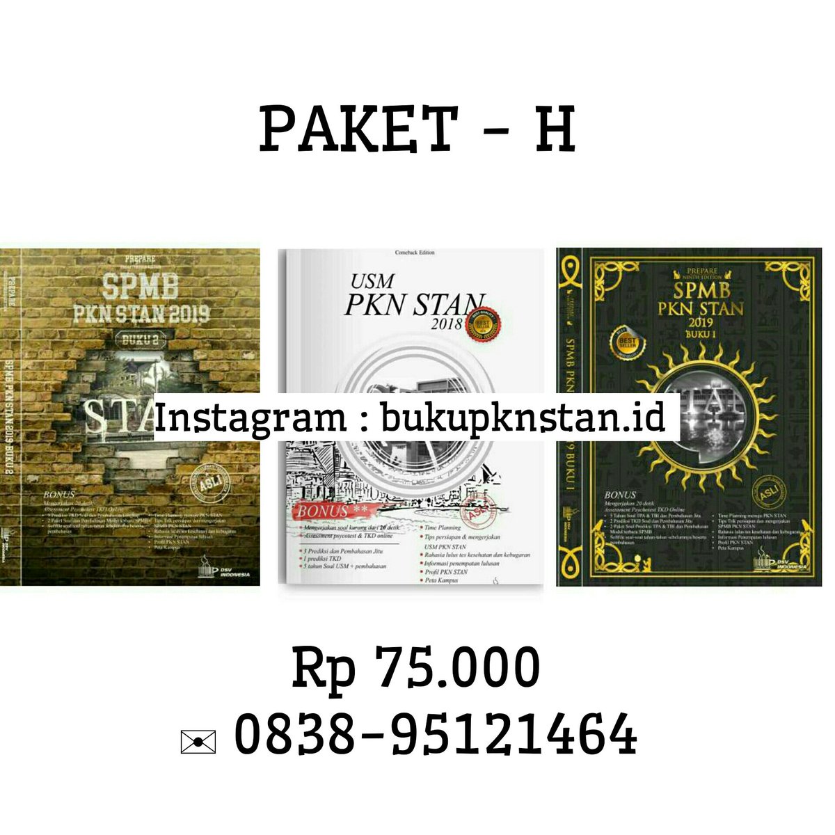 BUKU SPMB PKN STAN 2019

Promo free ongkir => bit.ly/2nCtxC2
Jangan lupa follow instagram kita ya => instagram.com/bukupknstan.id/

Pemesanan via wa
✉ 0838-95121464