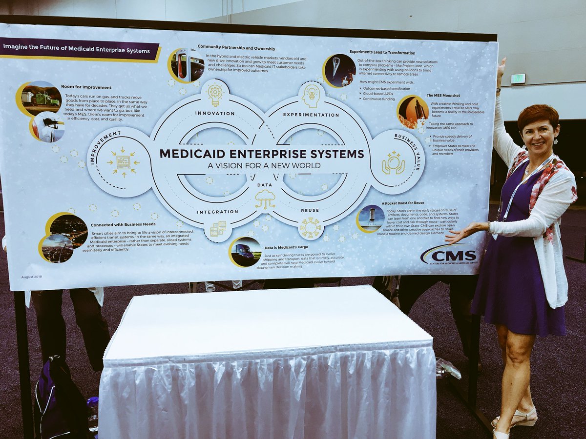 deecath2's tweet photo. Stop by the CMS poster to learn about the vision for the future of MES! @MESConference @MedicaidGov @MITREhealth #MESC2018 #MESC https://t.co/s74oCaTUtU