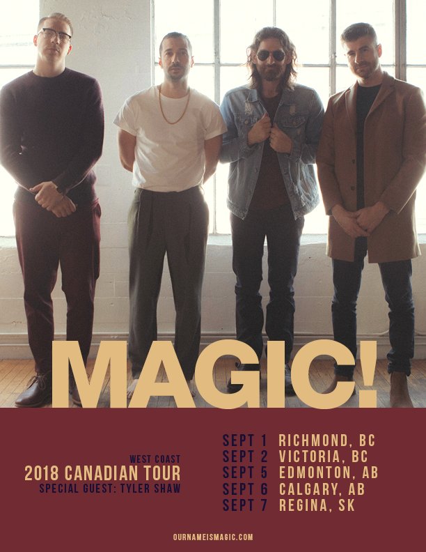 ournameisMAGIC's tweet photo. HAPPY TO HAVE @TYLERSHAWMUSIC JOINING US NEXT MONTH ON OUR WEST COAST CANADIAN TOUR. TICKETS ON-SALE NOW - https://t.co/VfRdSMQ2wf. https://t.co/mQjiPtuljH