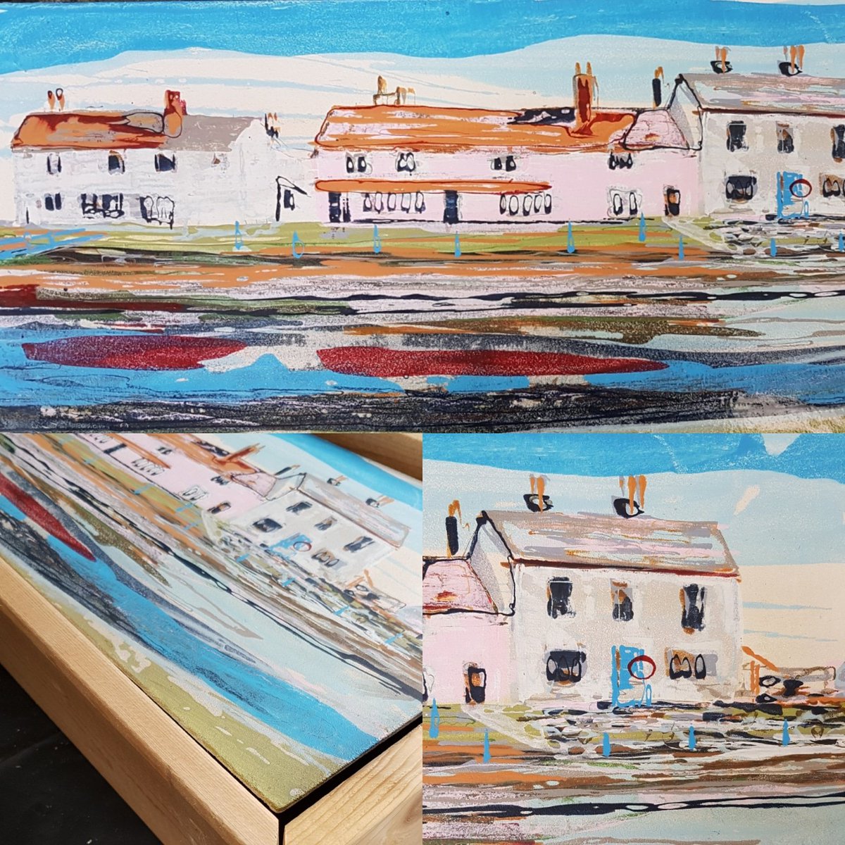 MaldonArtist's tweet photo. Another panoramic finished and I'm making frames.  I wonder if I will be as enthusiastic framing no. 38 as these first 2? 🤔 
#MaldonStudios #MaldonArtist #Artist #Art #Landscapes #LocalArtist #PaletteKnife #AcrylicArt #BeautifulEssex #VisitMaldon #EssexWaterways #Framing https://t.co/9YCUOF8EcW