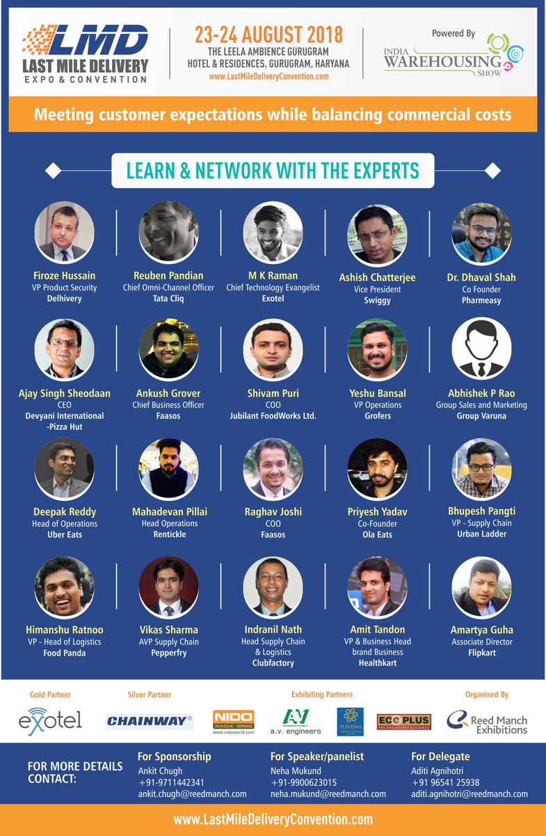 Some of the Eminent Speakers <a href="/LMD_Expo/">@LMD</a> 2018 from Aug 23-24 at Hotel Leela, Gurugram. Call now to Join 9654125938 or register at lastmiledeliveryconvention.com #retail #ecommerce #logistics #food #LMD2018 #conference #lastmile