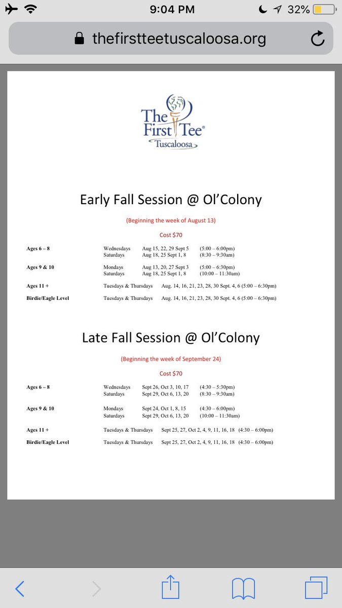 TTownJrGolfAcad's tweet photo. Here is our 2018 Fall schedule.  We love to see students of all skill levels, ages 6-18.  If your child or a child you know is interested in learning more about golf, we would love to have them at First Tee! https://t.co/zwAVD4pjYJ