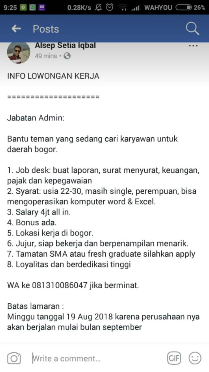 Yg sedang cari kerja....monggo..