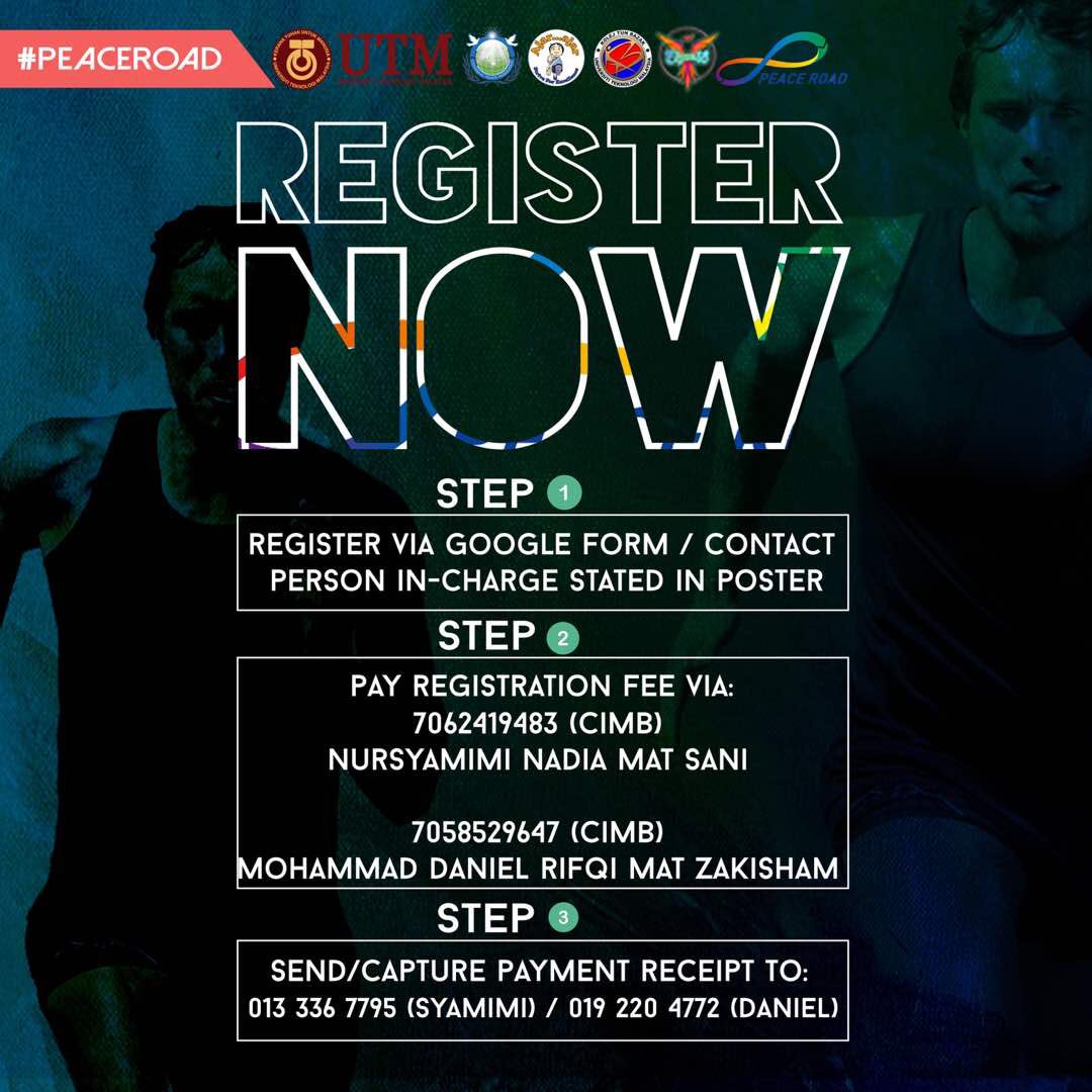🏃🏻‍♂️PEACE ROAD RUN🏃🏻‍♀️

Raising awarness on preserving peace, promoting healthy lifestyle while enjoying the nature

Join us now and spread peace!

Stay tuned & dont forget to lock your date on :
🏅20TH OCT 2018🏅

#PeaceRoad18 #FIGURA18 #Run4Peace