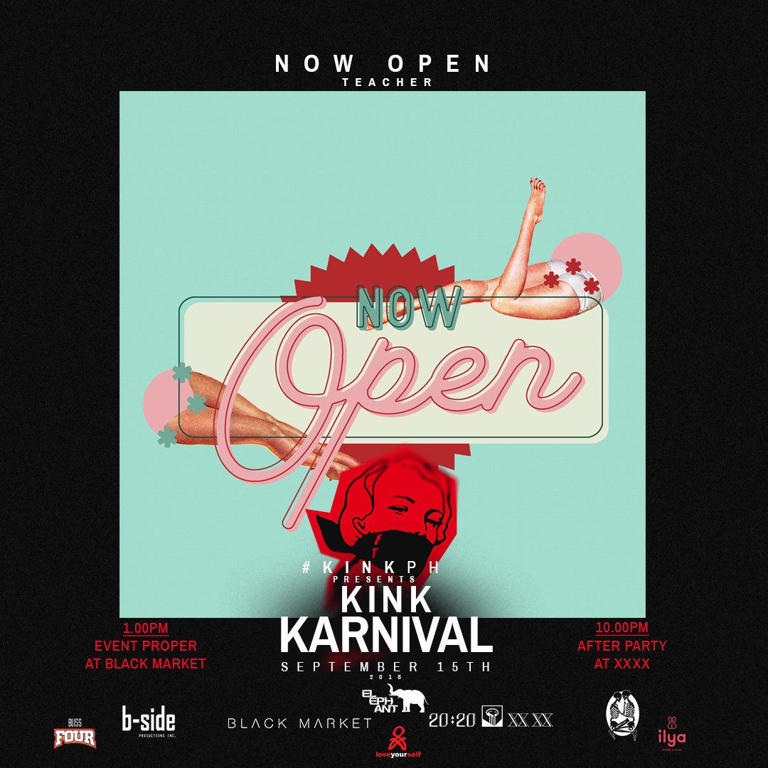 NowOpenPH's tweet photo. Hello beautiful people ♥️
We’re doing our Ethical Sluthood again at Kink Karnival!
Happening on September 15 at Black Market. Stay tuned for further announcements!
#KINKPH #KinkKarnivalPH #MyFirstKink https://t.co/ynzpjabMuo