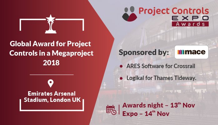ProjConExpo's tweet image. Congratulations to @ARESPRISM for @Crossrail &amp;amp; @LogikalLtd for @TidewayLondon for being @ProjConExpo Awards finalist, category- Global Awards for Project Controls in a Megaproject 2018, sponsored by @MaceGroup 
More info at projectcontrolexpo.com/awards-night
#AwardsNight #ProjConExpo2018