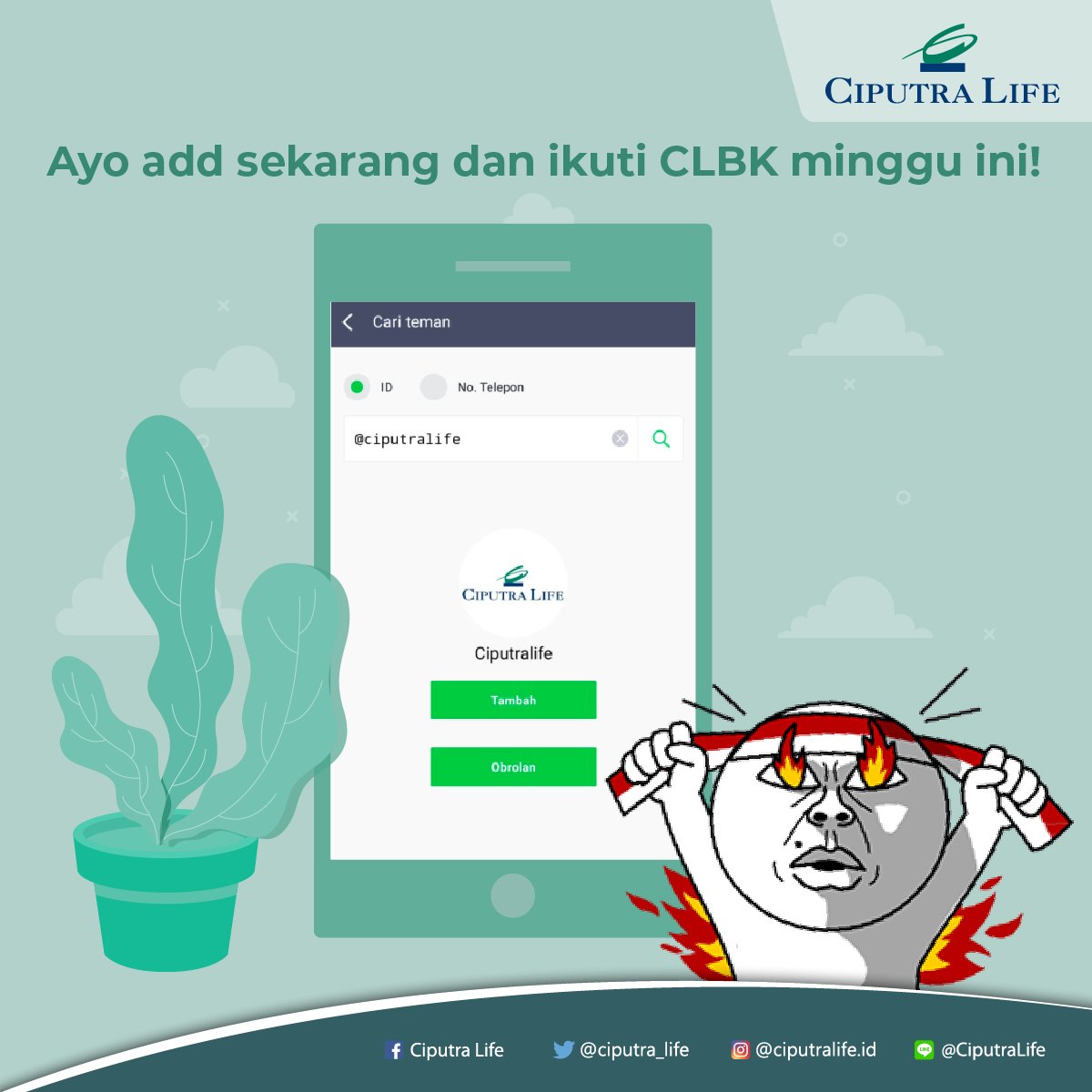 ciputra_life's tweet image. Kamu pencinta kuis? Kamu harus add LINE Official Account Ciputra Life dengan ID @ciputralife karena CLBK Minggu ini syaratnya harus kirim foto keren kamu ke LINE Ciputra Life. Ayo, add sekarang, ikuti kuisnya dan menangkan hadiahnya!
.
#LineApp #Asuransi #CiputraLife #Kuis
