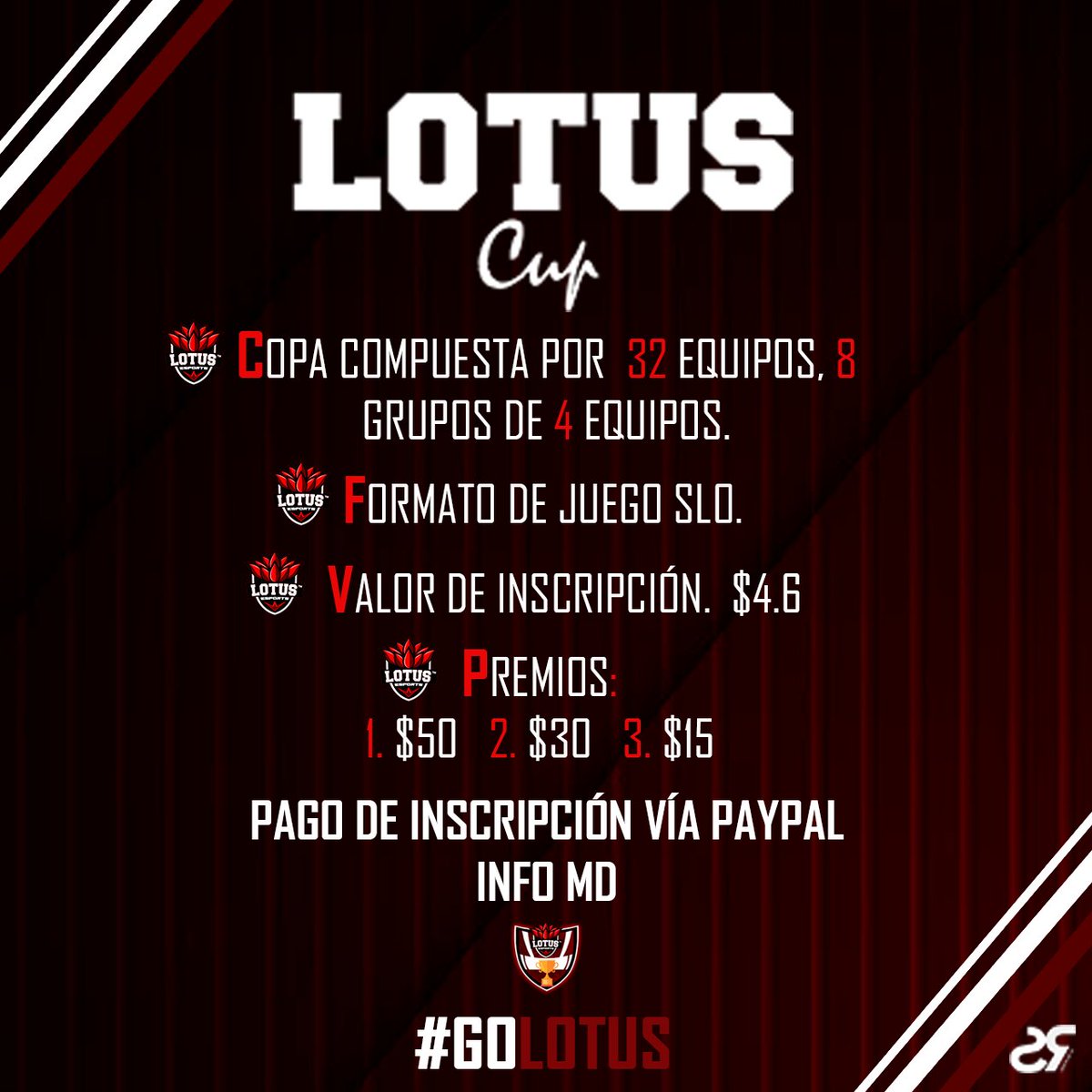 Spartans_Lotus's tweet photo. ⚠️Lotus Cup⚠️

Recuerden que están abiertas las inscripciones a la @Lotus_Cup, no se la pueden perder porque va a estar muy interesante!

$4.6 de inscripción.

Premios a los 3 primeros puestos.

Todos los productos seran arbitrados y algunos casteados.

#GoLotus #LotusCup 👀 https://t.co/qwa5oHaKgp