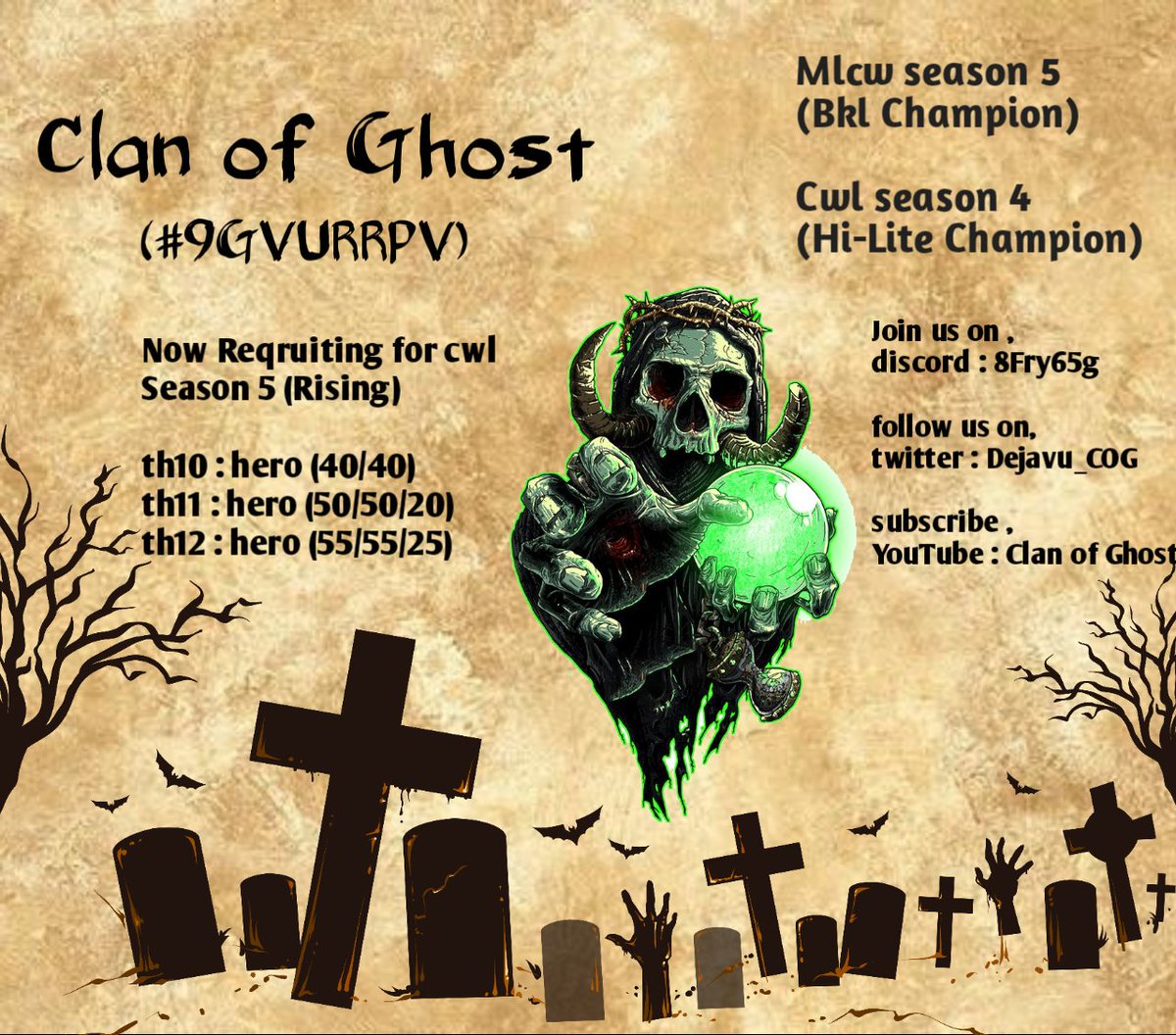 "CoG" is currently recruiting, only Bangladeshi skilled players for cwl s5 . 
Those who are interested, do join our discord server .