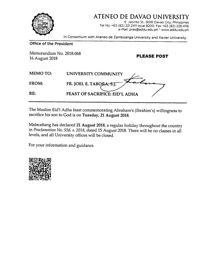 PLEASE BE GUIDED | Newer memo on important dates in August 2018. #AimHighatAteneoJuniorHigh #happyholidays #longweekends #Kadayawan #EidlAdha #NinoyAquino @asecofficial19 @addujhs_shield