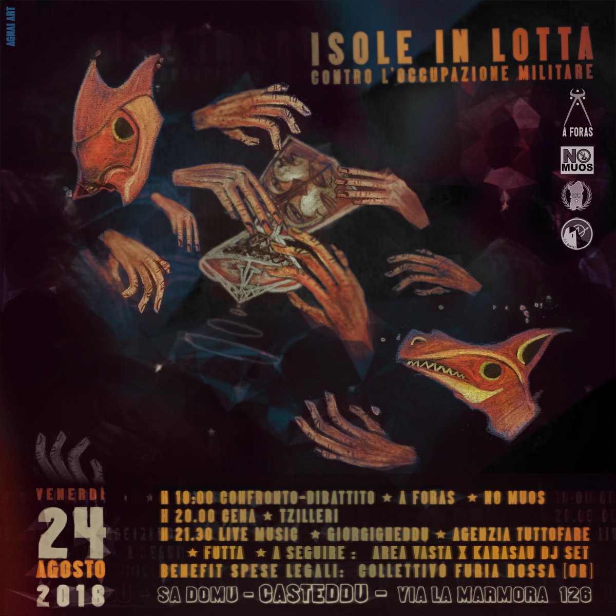 furia_rossa's tweet photo. Ci vediamo il #24Agosto a #Cagliari al Laboratorio Politico #SaDomu per "Isole in lotta contro l'occupazione militare" con #AForas e #NoMuos e poi concerto con #Giorgigheddu, #AgenziaTuttoFare, #Futta e djSet #AreaVasta. https://t.co/HCG3O6PNG8