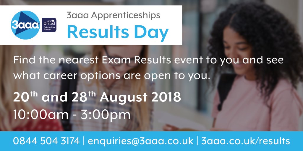 Best of luck to everyone receiving their #ALevelResults today!

We're hosting open days on 20th and 28th August at your local 3aaa Academy to help prepare your CV, develop interview techniques and see what career options are open to you.

Find out more: buff.ly/2uuISIT