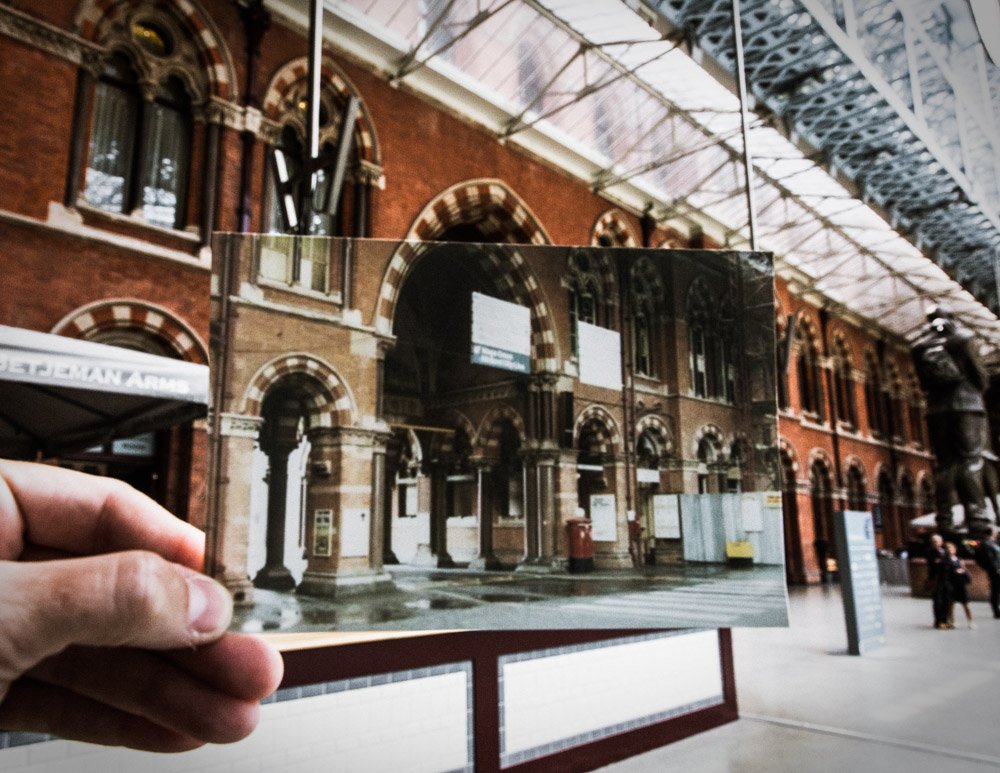 StPancrasInt's tweet photo. We like this then &amp; now; the original photo was taken in the early 80s, notice the postbox 📮and zebra crossing 🚶. Credit 📸: @kjfmcardell 

#StP150 #stpancras #london #londres #thisislondon #lovelondon #londonlife #timeoutlondon #history #architecture https://t.co/VAeGjjuegZ