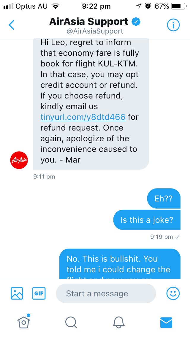 leogrimaldiOK's tweet photo. @AirAsiaSupport @AirAsia_indo @AirAsia @tonyfernandes 

Dont trust Air Asia! They will cancel your flights for “operational reasons” and wont even accept to change your booking because of the price difference! 

😡😡😡

This is the worst Customer Service in the world

Please RT! https://t.co/Stu41ho2Sc