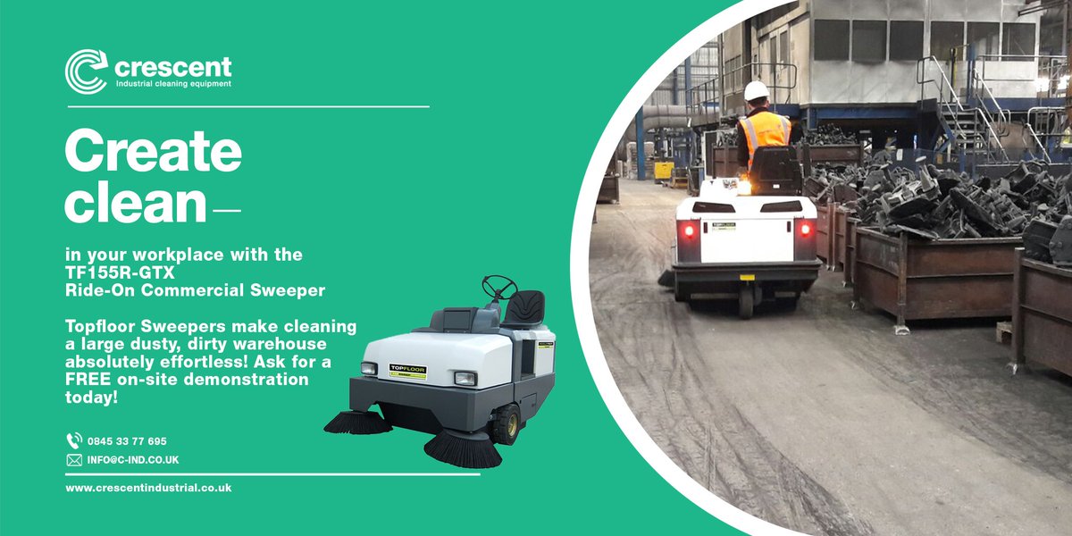 Cleanliness Matters! 

Are you looking for something to cut through the tough dirt on your floor & revolutionize the workplace? 

Your journey to #CreatingClean begins here: bit.ly/2KWxwTr
TF155R-GTX Topfloor Sweeper available for you to hire today!
#CleanWarehouse
