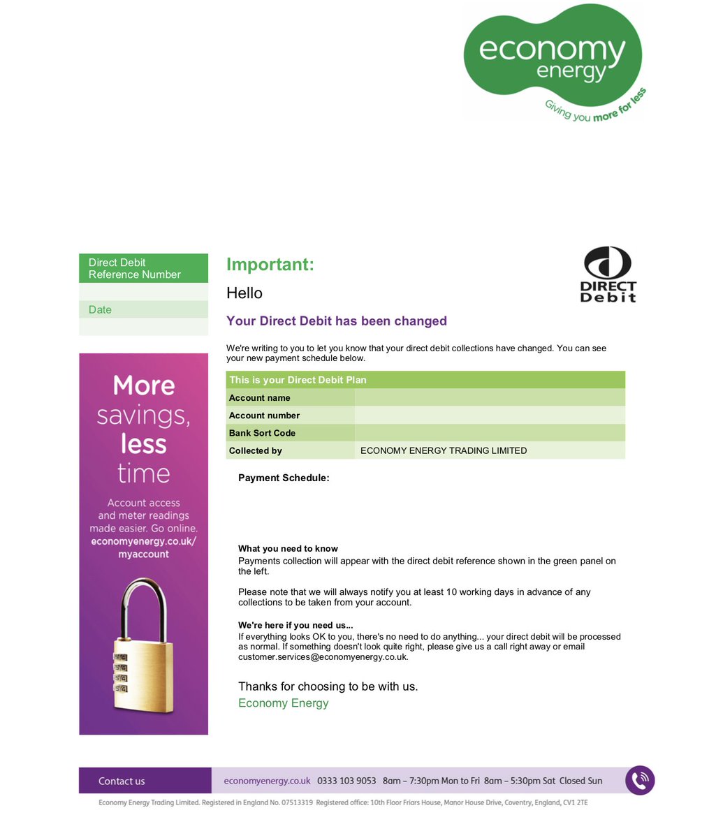 #EconomyEnergy, useless! Here's a typical email, "Your DD has changed'; but there's NO account name, NO account number, NO amount, NO payment schedule!