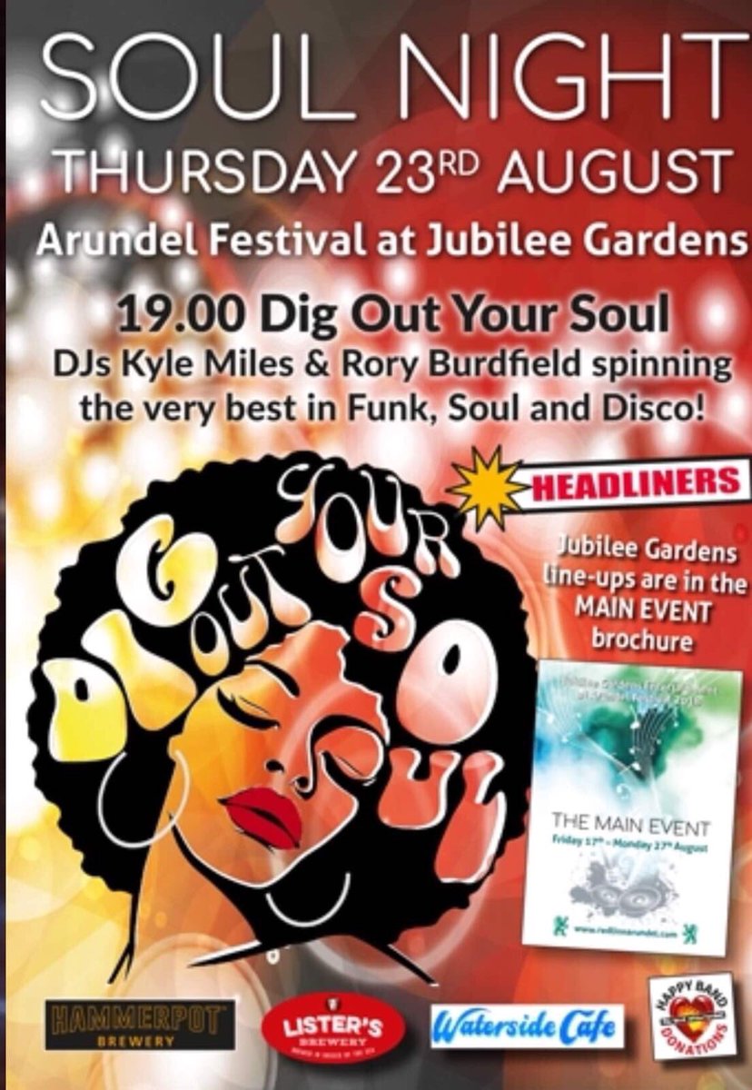 DOYSOfficial's tweet photo. A week today we headline The Red Lion stage at Jubilee Gardens for #ArundelFestival FREE ENTRY. #Event #Soul #Funk #Disco #Vinyl #Records #DigOutYourSoul #Arundel #Festival https://t.co/gbT5bcWkJ4