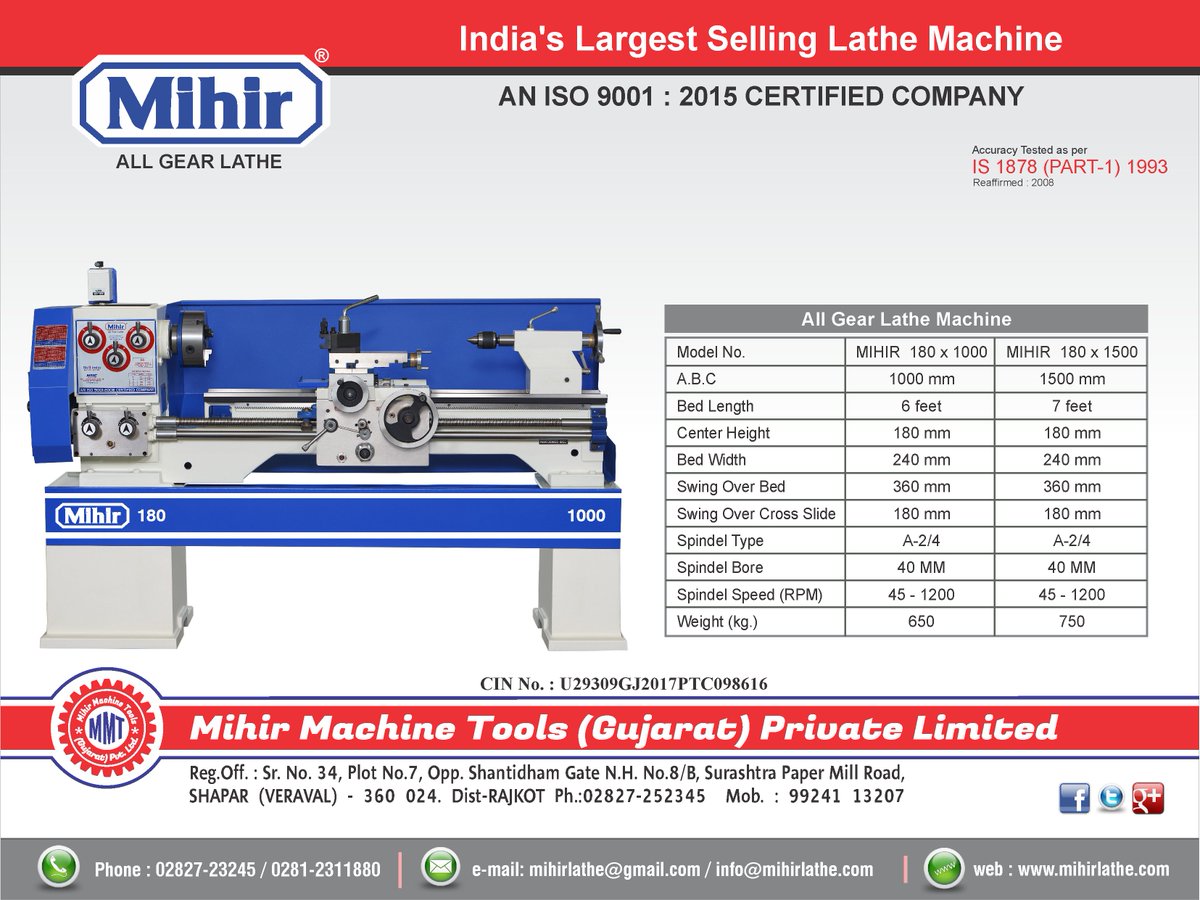 Mihir_Lathe_'s tweet photo. Get Free Delivery of Lathe Machine from Mihir Lathe Machine
All Gear Lathe 180X1000
https://t.co/zvys9Ji7Eu
#Lathe #Machine #MihirLatheMachine #LatheMachineManufacturerInRajkot #LatheMachineManufacturerInIndia #LatheMachineSupplyer #LatheMachineFreeDelivery #LatheMachineSale https://t.co/L9sxQObt3L