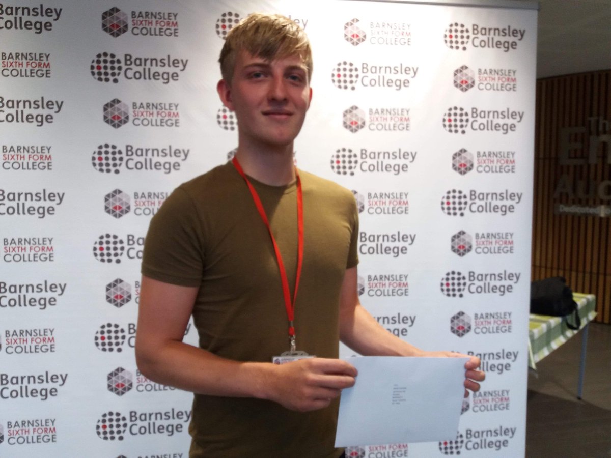 barnsleycollege's tweet photo. Congratulations Jacob. One of our first students to get his results this morning. Off to first choice Sheffield Hallam University to study Geography. Fantastic start to the day #Alevelresults #barnsleyisbrill #goodluckjacob https://t.co/2Wq8F6l6ED