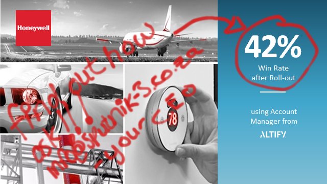 SPUTNIK3CCS's tweet photo. Ask info@sputnik-3.co.za how Honeywell increased their win rate by 42%...... #altify #salesforce #digitalsalestransformation #salesmethodology #saleseffectiveness #winrate #salesmanagement #sales https://t.co/t4JpOdJPX6