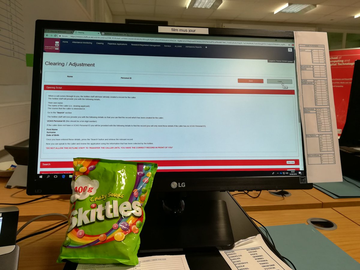 Me and my Skittles are in #StaffsClearing all day representing the Clearing phones for @StaffsFilmMedia @StaffsUni #StaffsFilmMedia @StaffsCDT