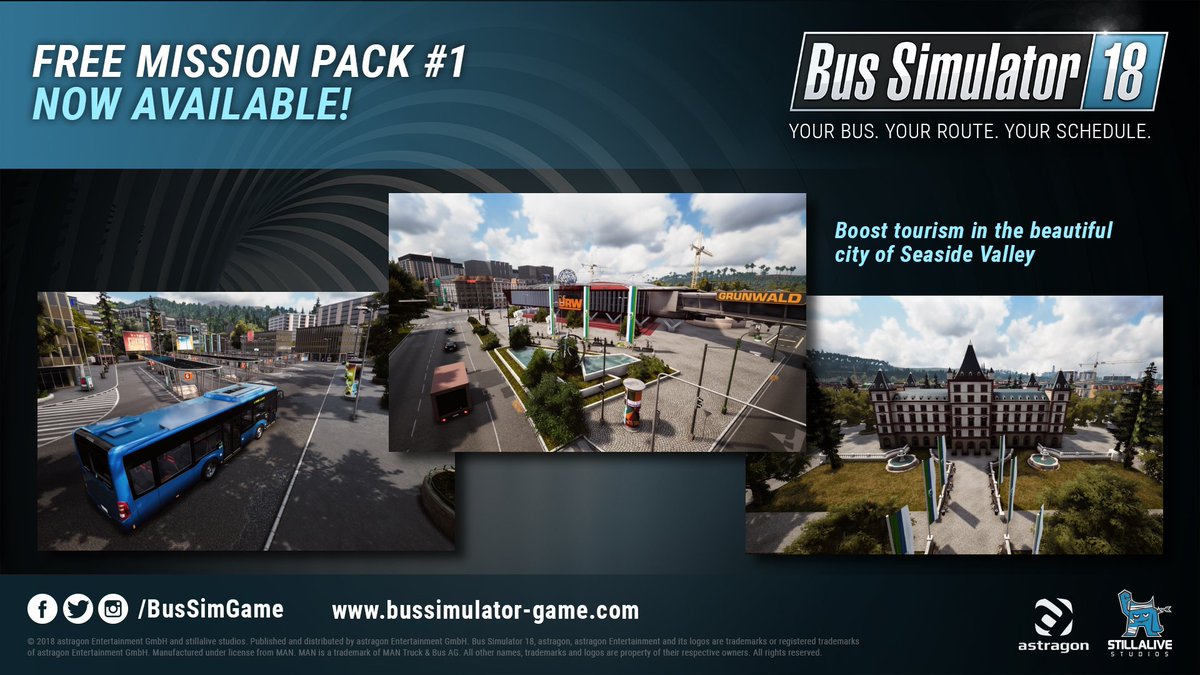 BusSimGame's tweet photo. Good news: Our new Mission Pack #1 for Bus Simulator 18 is now available in form of a free update on Steam! The deatailed patch notes can be found here:
https://t.co/s0dU7dNATk
#bus18 #nextstopbus18 #games #astragon #stillalive #UE4 #madewithunreal #update #patch https://t.co/G81fcXt561