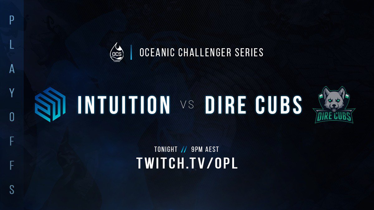 IntuitionOCE's tweet photo. Tonight we go up against the @DireWolves Cubs in the semi-finals of the Oceanic Challenger Series!

After an undefeated season we will be looking to continue our dominance throughout the playoff series.

⏰ 9:00PM AEST
📺 https://t.co/XLRwv5pw1P | @OPL https://t.co/IJWeMLvauW