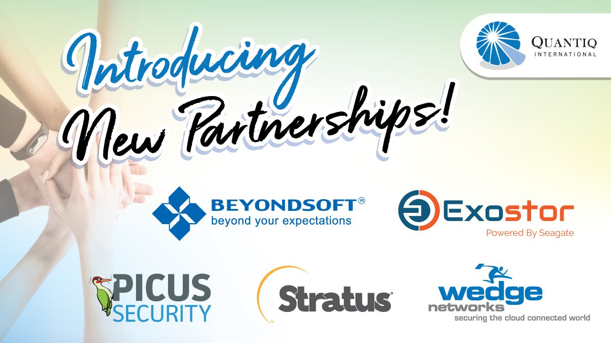 Quantiq's tweet photo. Quantiq International (QI) is pleased to announce its new strategic partnership with 5 new technology vendors: 1) Beyondsoft, 2) Exostor, 3) Picus Security, 4) Stratus and 5) Wedge Networks! Enhancing our solution suite to better serve your #cybersecurity needs. https://t.co/WkhVQcp4HT