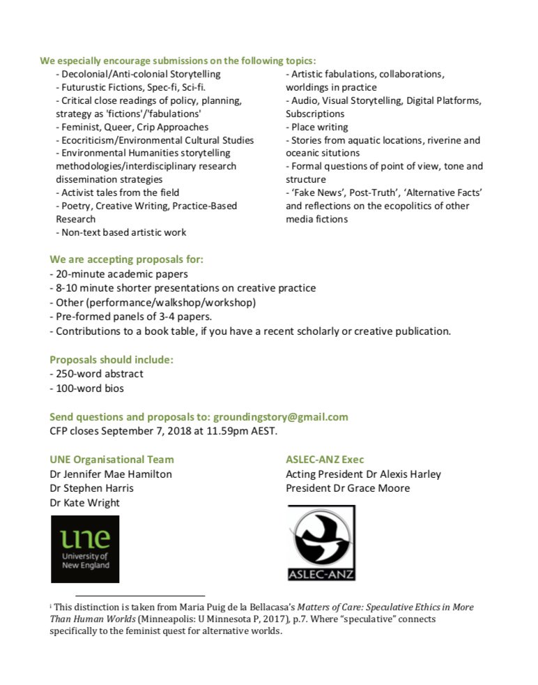 bicycleuser's tweet photo. Don't forget that the next @aslec_anz conf in #envhum #ecocriticism is @UniNewEngland in Armidale, Feb '19 & the CFP is still OPEN. Incl. local plenary, walkshops to gardens, screening of #terrornullius and keynote by @thomvandooren + more announcements to come! #story #place https://t.co/elX3jCjGKH