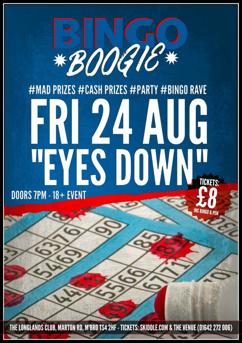 boogie_bingo's tweet photo. Physical tickets available NOW (24th Aug) from #TheLonglands!!!

Moving fast so make sure you get yours ASAP!!!

01642 272 006 (Card payment available)

Online tickets:
👇👇👇👇👇👇👇👇👇👇👇
https://t.co/MG73ELsO0R https://t.co/YeysK4kzvt