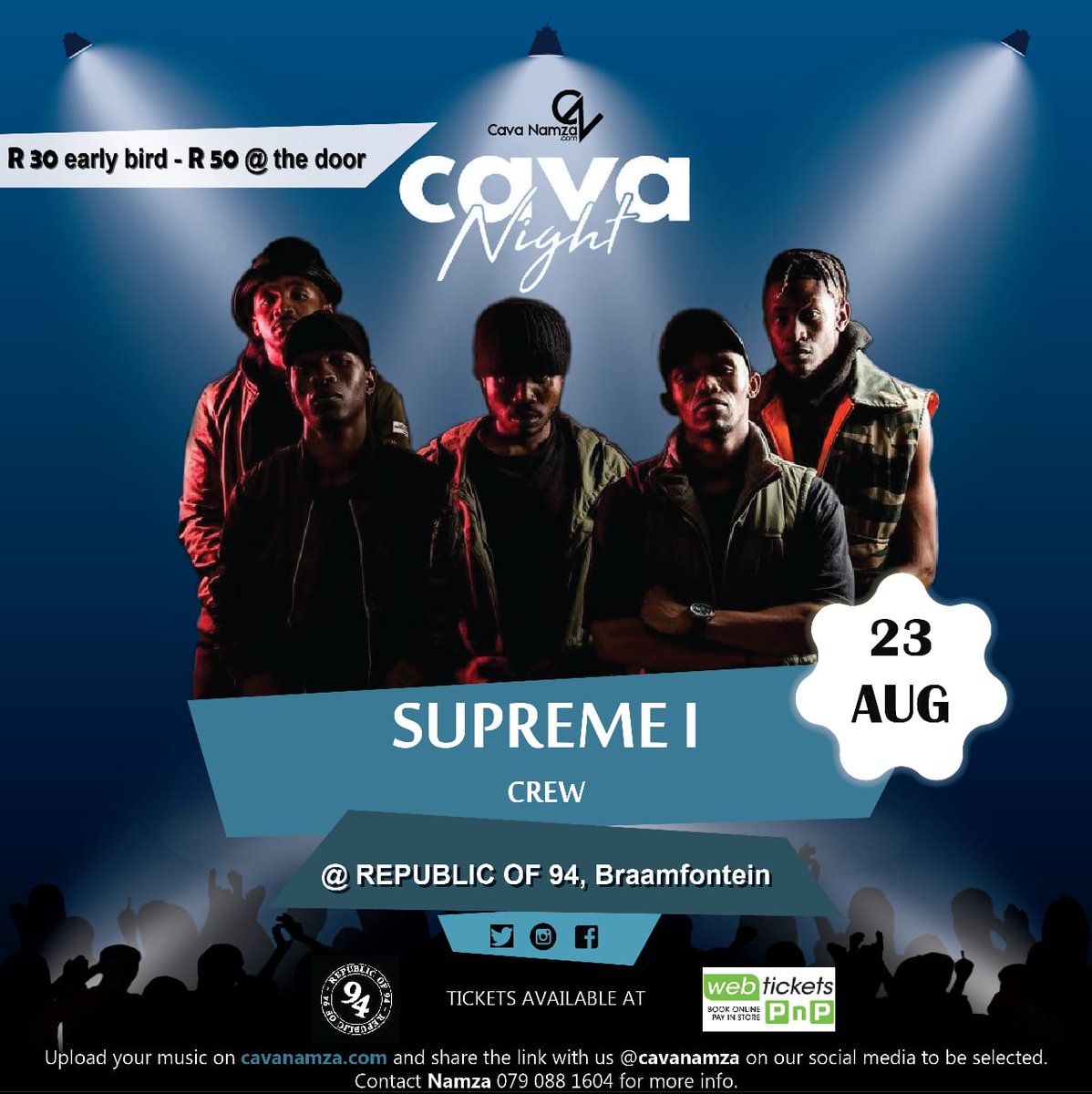 Mr_namza's tweet photo. We're adding a bit of flaire on the entertainment side of #CavaNight23Aug. @supremeIcrew will be taking it to the top with their dancing next week. World class entertainment presented by https://t.co/QbuOrEz0d3 @CavaNamza . https://t.co/rQPP5C4D1u